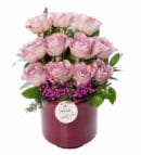 11 Lilac Roses in Plum Concrete Pot