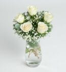 5 White Roses in a Vase