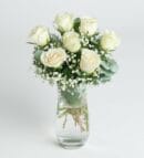 7 White Roses in a Vase