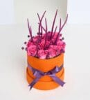 Orange Velvet Box with Pink Spray Rose Bouquet