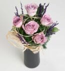 Black Vase with Lilac Roses