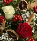 Red and White Roses Bouquet with Holly Flower