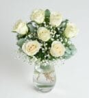 7 White Roses in a Vase