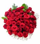 50 Red Roses in a Decorative Glass Vase