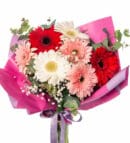 Pink & White & Red Gerberas in a Lilac Bouquet