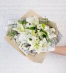 Patterned Design Bouquet with White Lilies and Daisies