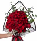 50 Red Rose Bouquet in Black Wrapping