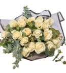 20 White Roses Bouquet in Black Wrapping Paper