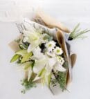 Patterned Design Bouquet with White Lilies and Daisies