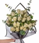 20 White Roses Bouquet in Black Wrapping Paper