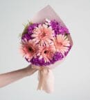 Pink Gerberas & Hyacinths in a Powder Pink Bouquet