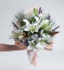 16-Piece White Lily Arrangement in Pink and White Bouquet