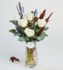 Glass Vase with 4 White Roses and Eucalyptus Arrangement