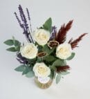 Glass Vase with 4 White Roses and Eucalyptus Arrangement