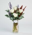 Glass Vase with 4 White Roses and Eucalyptus Arrangement Istanbul