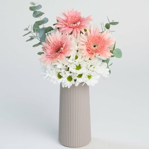 White Daisies & Pink Gerberas in a Beige Vase Istanbul